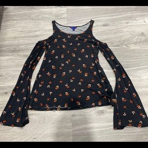 Aeropostale Black Floral Top With Open Shoulder